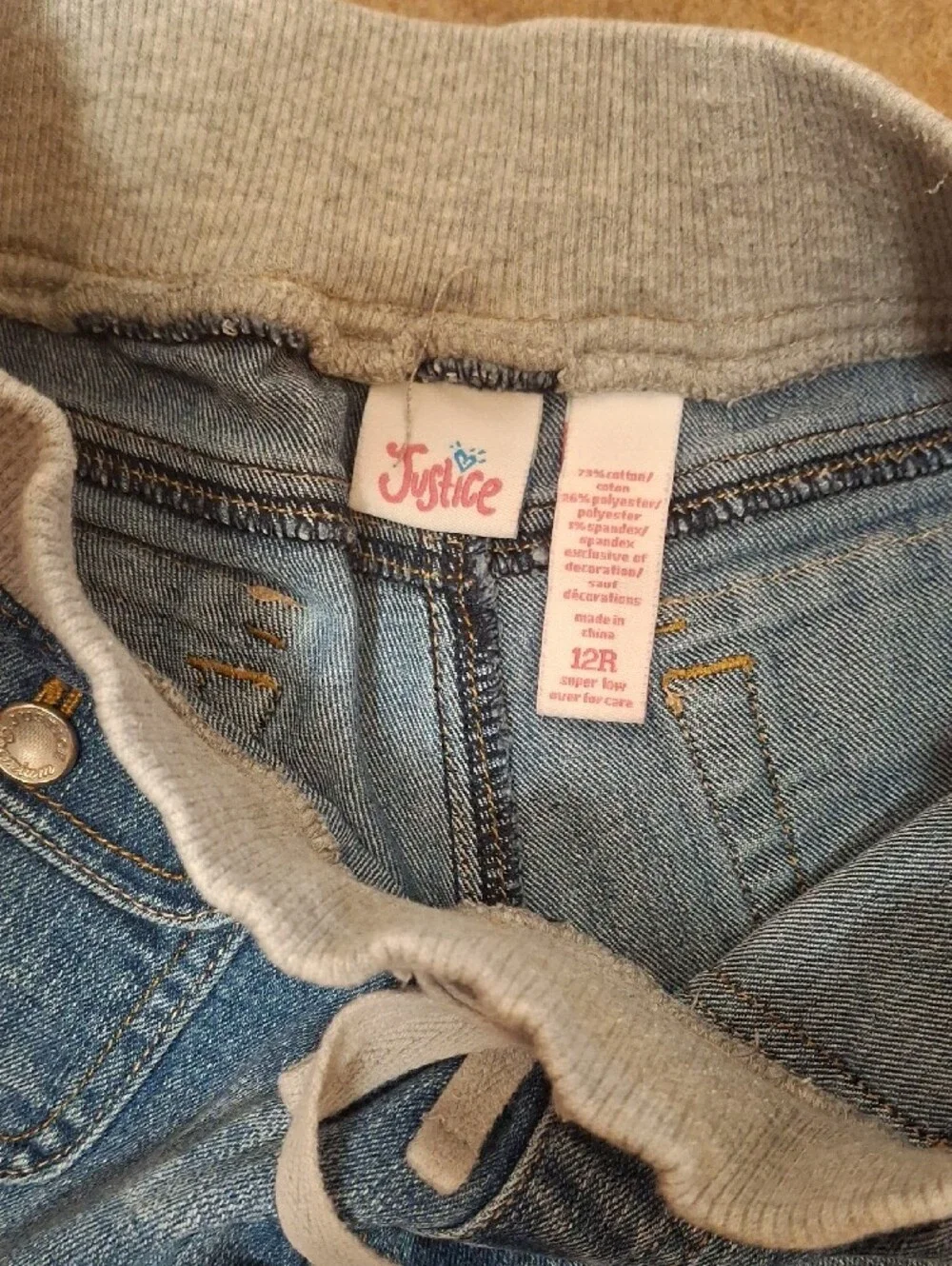 Justice Light Blue Denim Shorts with Gray Knit Waistband